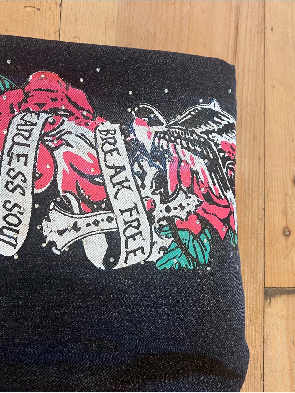 Disclosure Fearless Soul Black Wide-Leg Jeans with Pink/Teal Graphic Streetwear - Picture 12 of 12